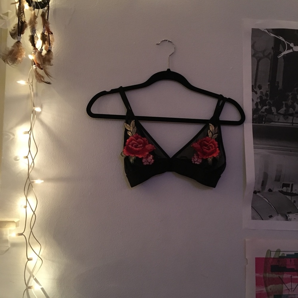 rose lace mesh sexy bra bralette